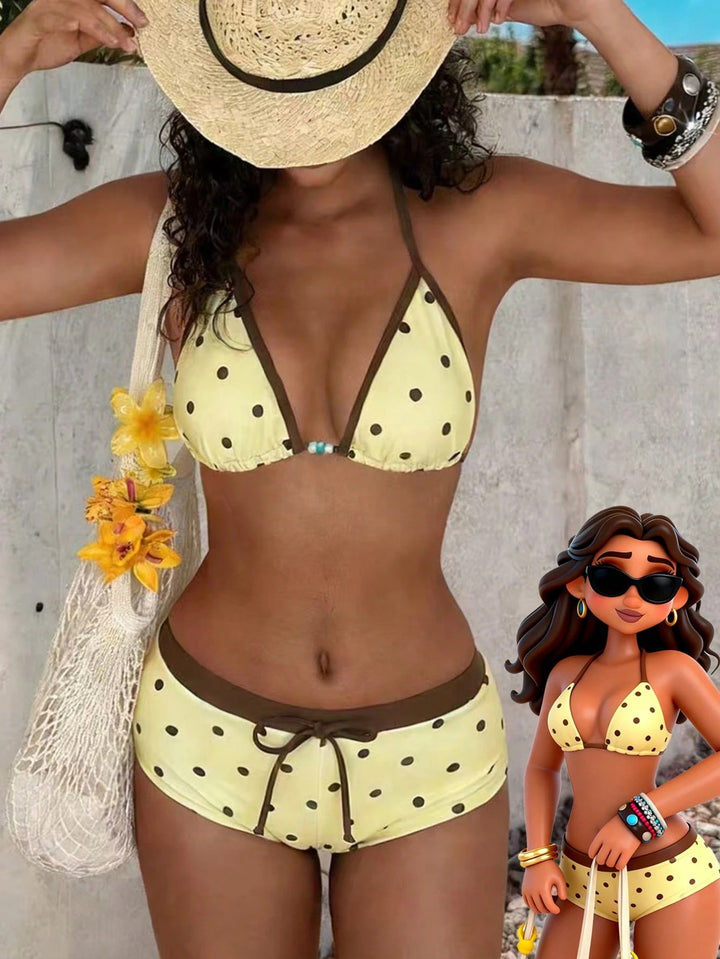 Color Block Polka Dot Bikini Set – Trendy Two-Piece Swimsuit for Women