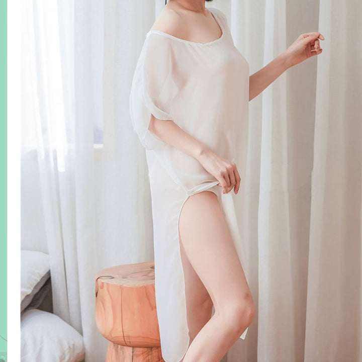 High Split Chiffon White Pajamas