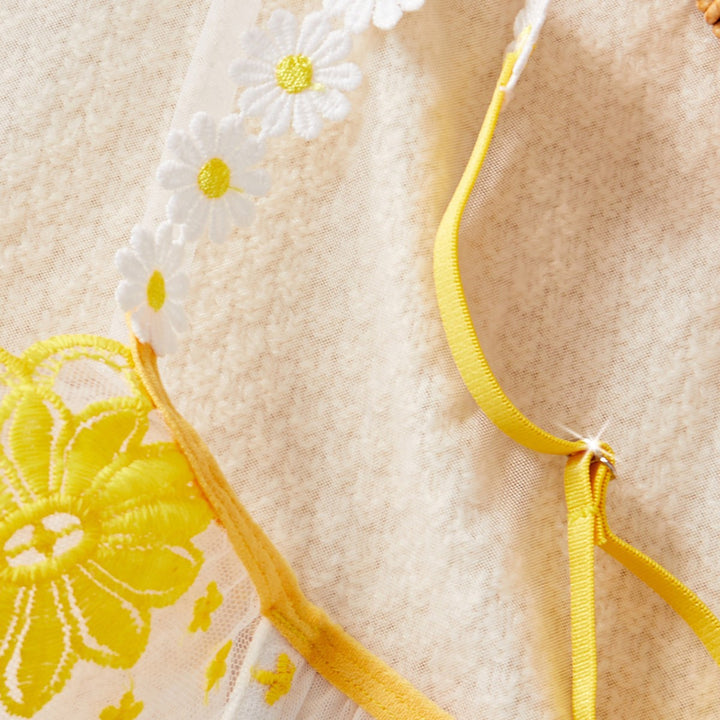 Sheer Floral Embroidery Lingerie Set – Daisy Mesh Bra & Thong Set for Women