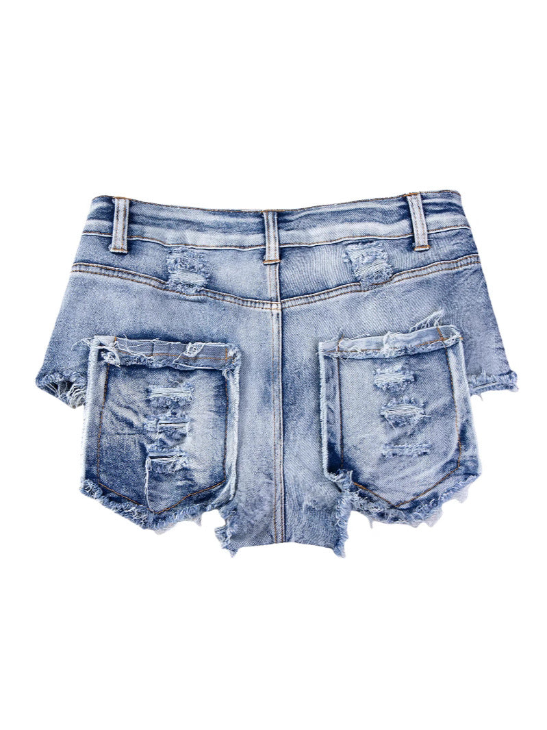 Sexy High-Waisted Denim Shorts for Women – Distressed Frayed Hem Bodycon Hot Pants
