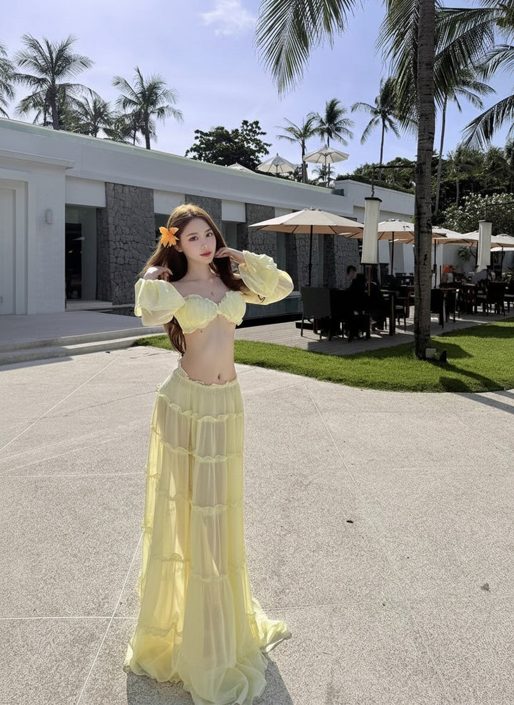 Women’s French Style Off Shoulder Two Piece Set – Beach Vacation Outfit