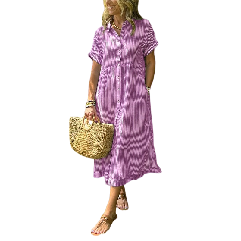 Striped Button-Up Midi Dress