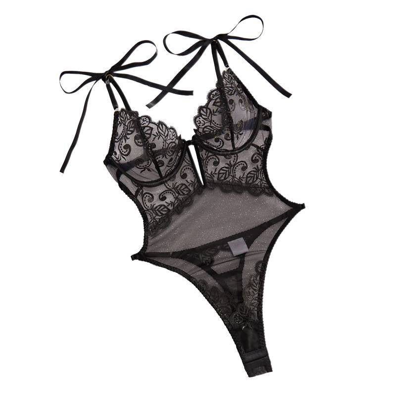 Embroidered Lace Bodysuit – Sheer Shaping Lingerie One-Piece for Women