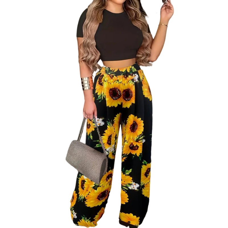 Floral Wide Leg Pants Set