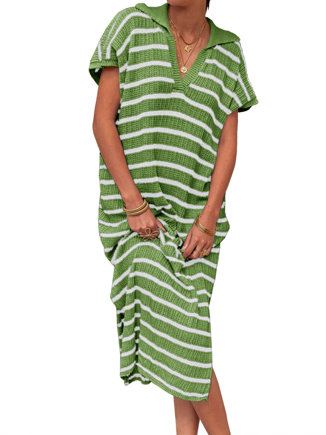 Striped Knit Polo Dress