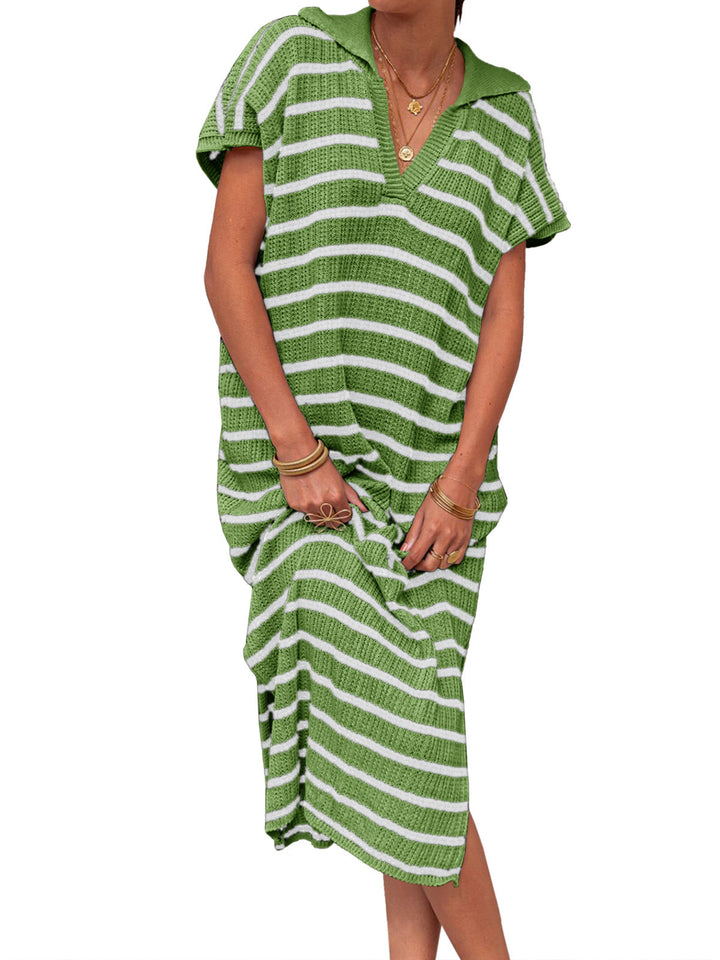 Striped Knit Polo Dress