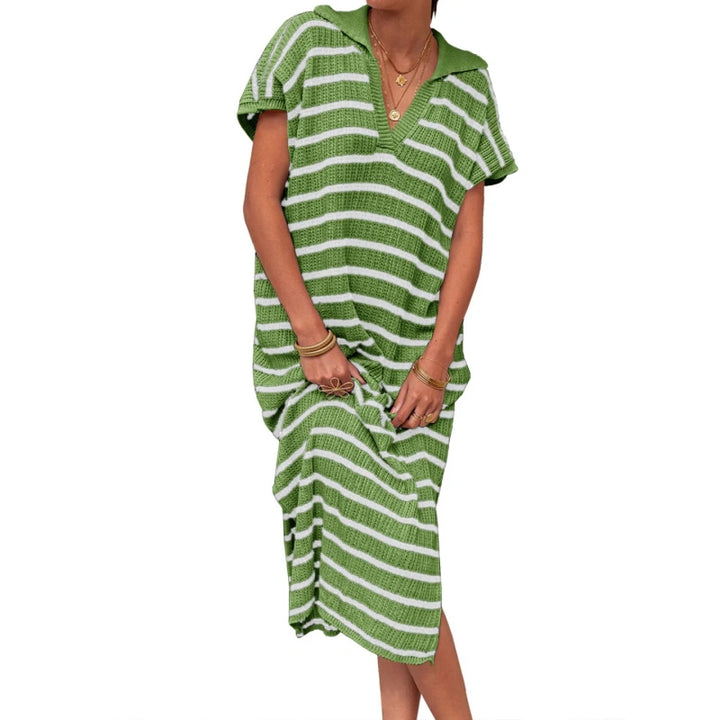 Striped Knit Polo Dress