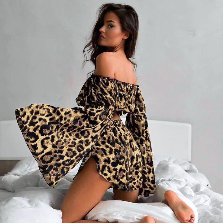 Leopard Print Off Shoulder Lounge Set