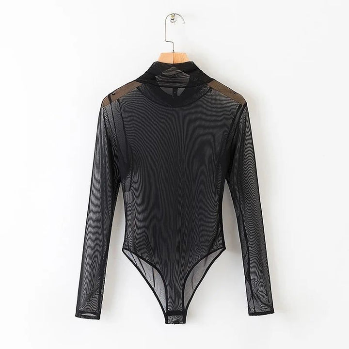 Mock Neck Long Sleeve Bodysuit – Slim Fit Basic Top for Women