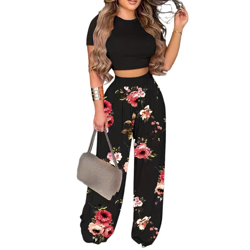 Floral Wide Leg Pants Set