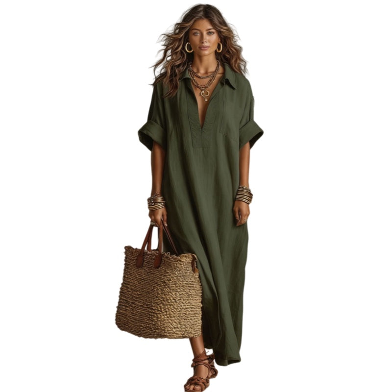 Linen Blend Maxi Shirt Dress