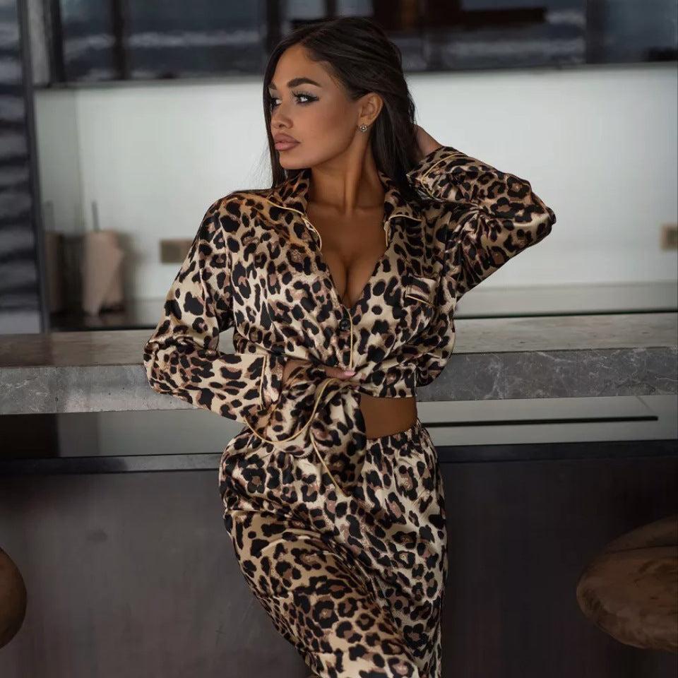 Leopard print cardigan pajamas