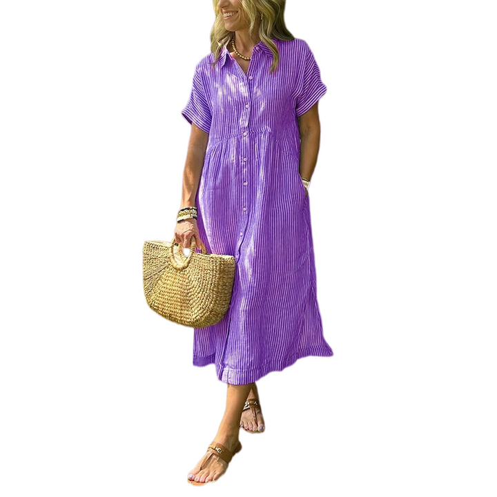 Striped Button-Up Midi Dress