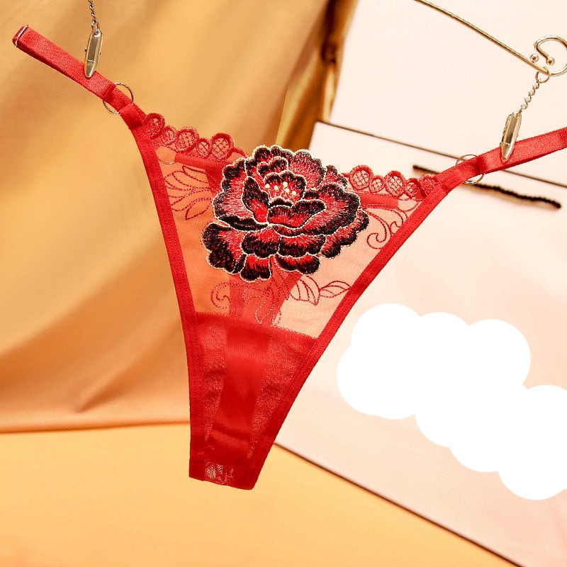 Embroidered Floral Thongs