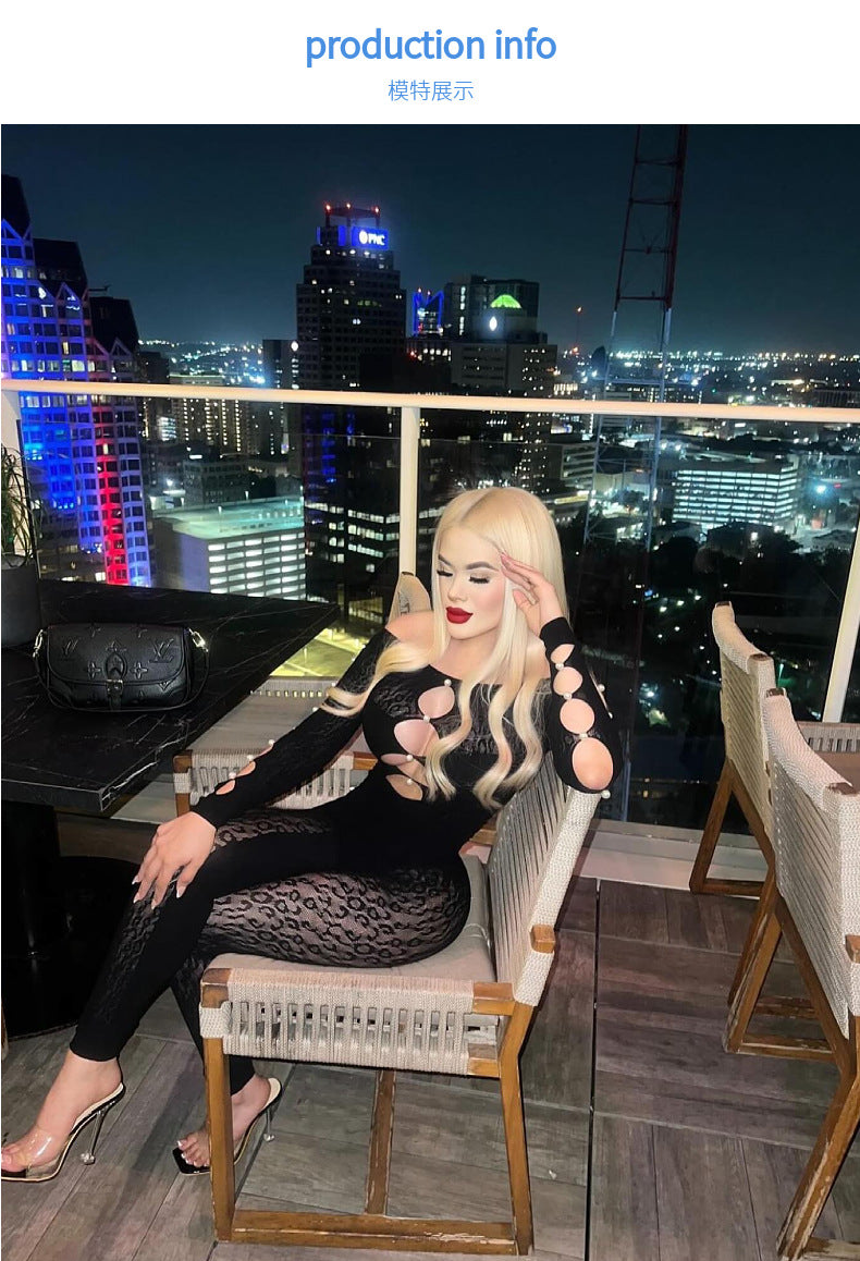 Women's Sexy Long-Sleeve Bodysuit — Cutout Jumpsuit with Sheer Mesh