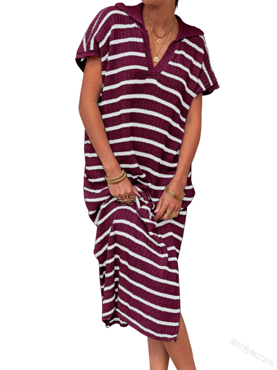 Striped Knit Polo Dress