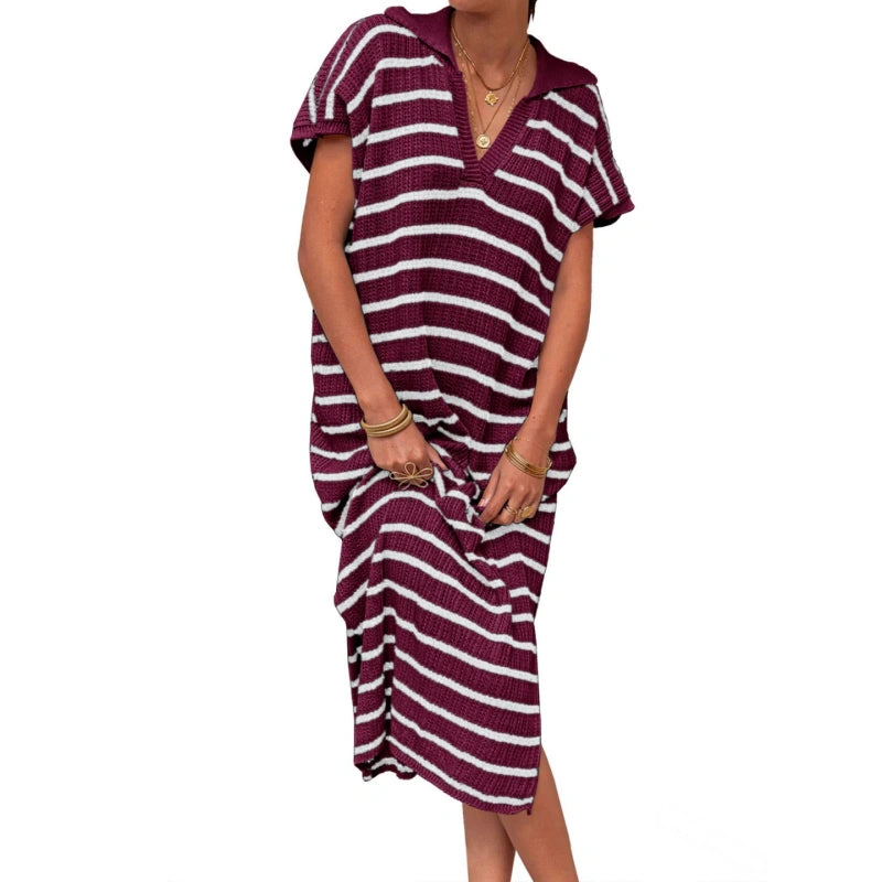 Striped Knit Polo Dress