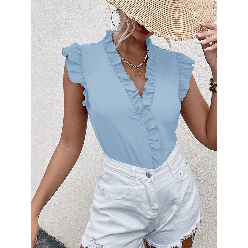 Short-sleeved collar ruffle shirt