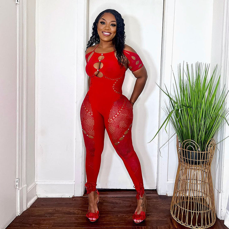 Women’s Rhinestone Knit Bodycon Jumpsuit