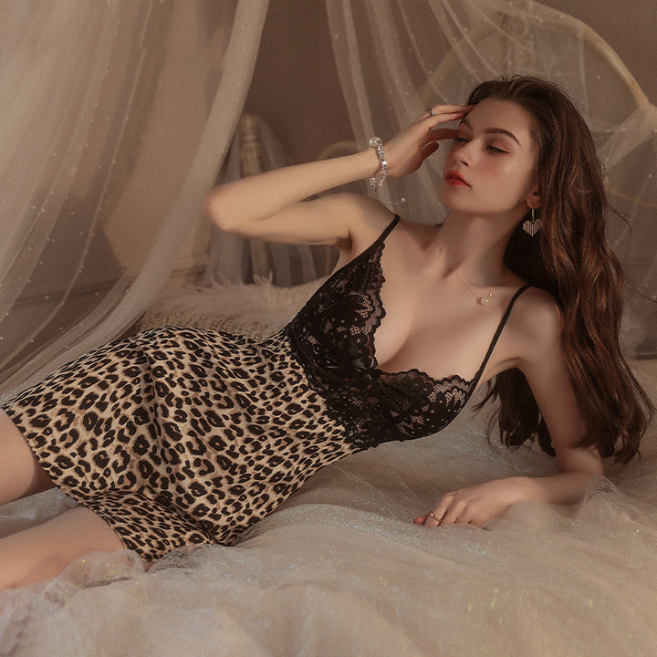 Halter Leopard Lace Nightgown