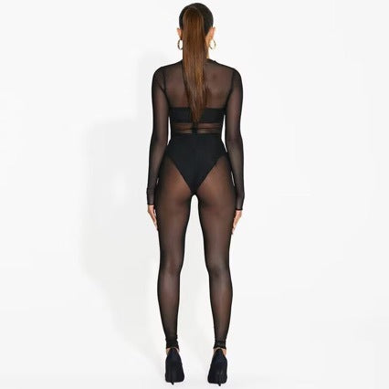 Women’s Sheer Mesh Long Sleeve Jumpsuit