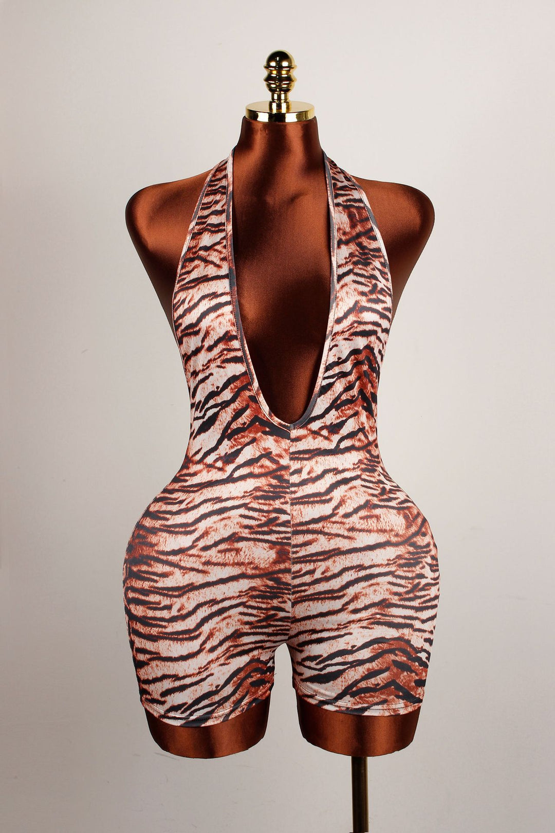 Deep V Bodycon Romper – Leopard Print Backless One-Piece