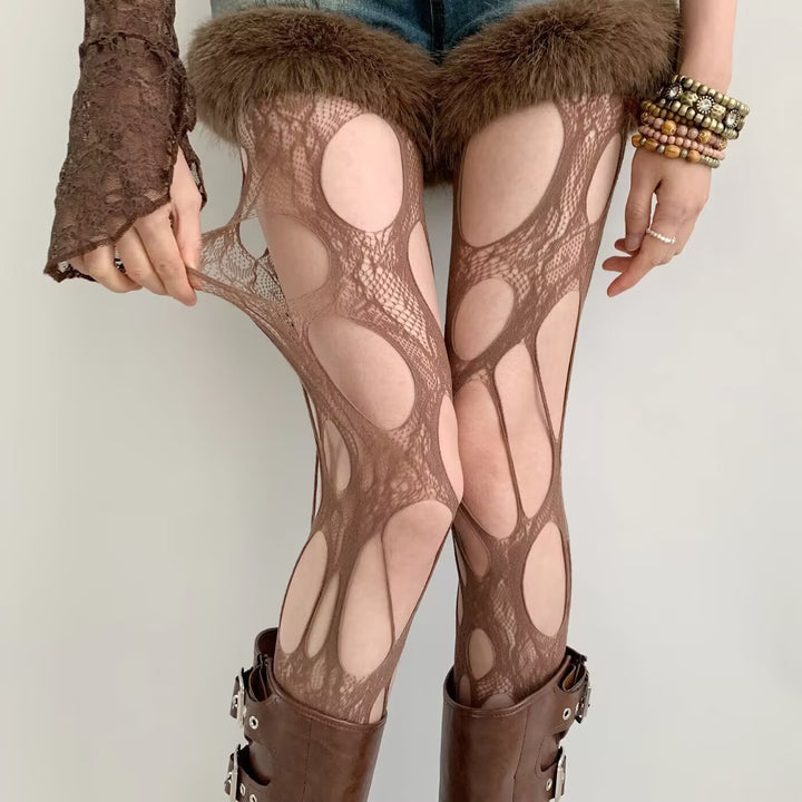 Irregular Cutout Lace Pantyhose