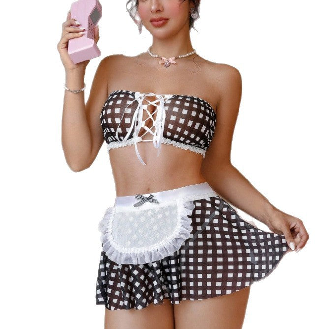 Maid Style Lingerie Set – Cute Lace Two-Piece Outfit for Women