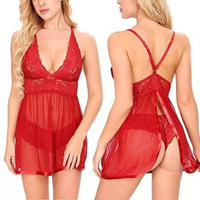 Lace and mesh neckline pajamas