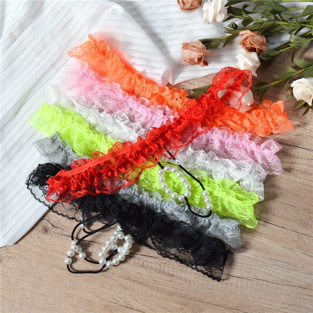 Lace Thong with Pearl Detail – Sheer Low Rise Underwear for Women
