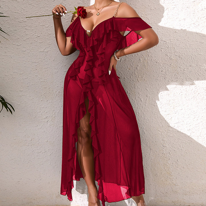 Sheer Mesh Lounge Dress – Chain Strap Lightweight Sleepwear for Women