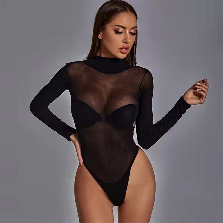 Mock Neck Long Sleeve Bodysuit – Slim Fit Basic Top for Women
