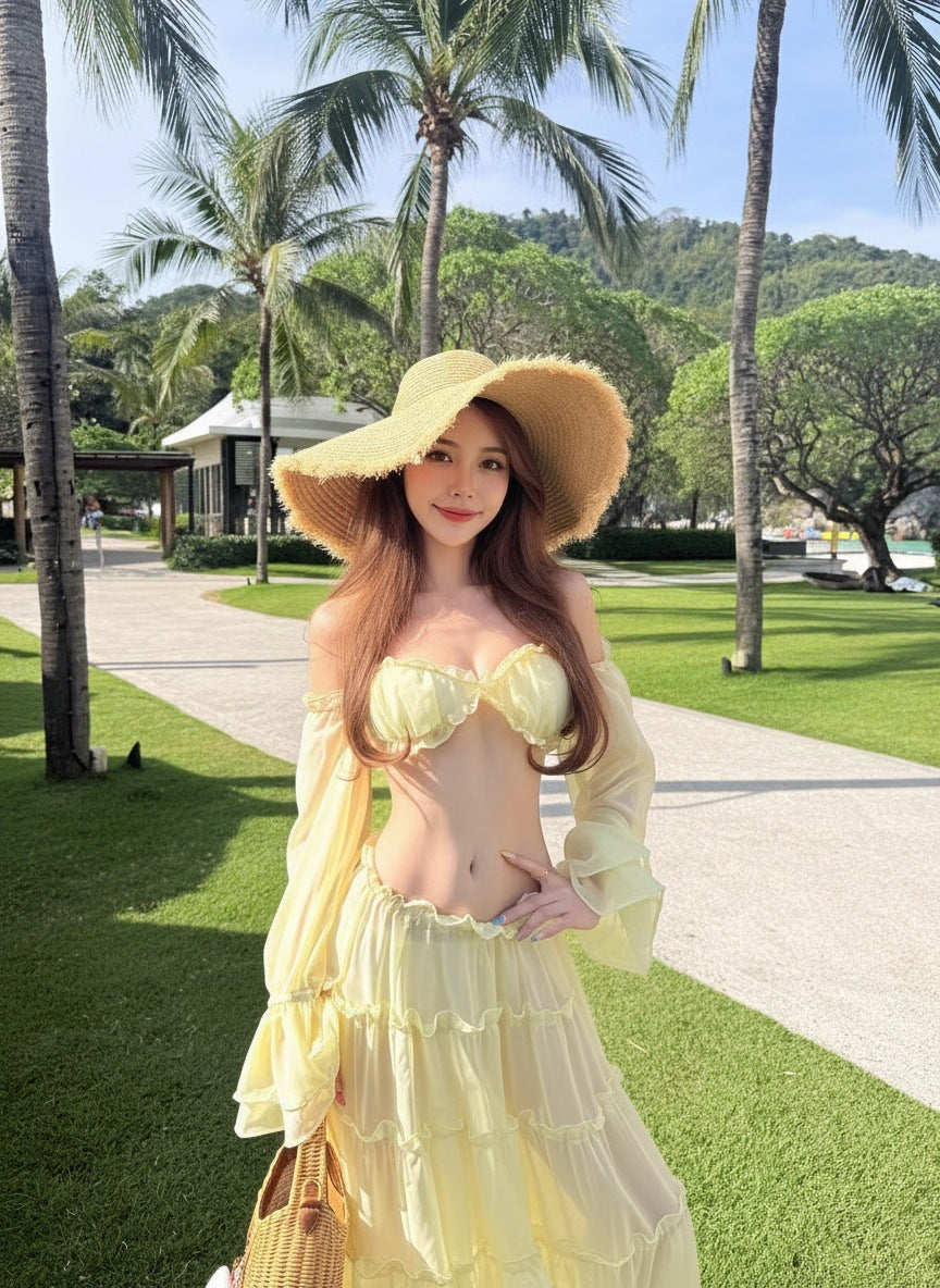 Women’s French Style Off Shoulder Two Piece Set – Beach Vacation Outfit