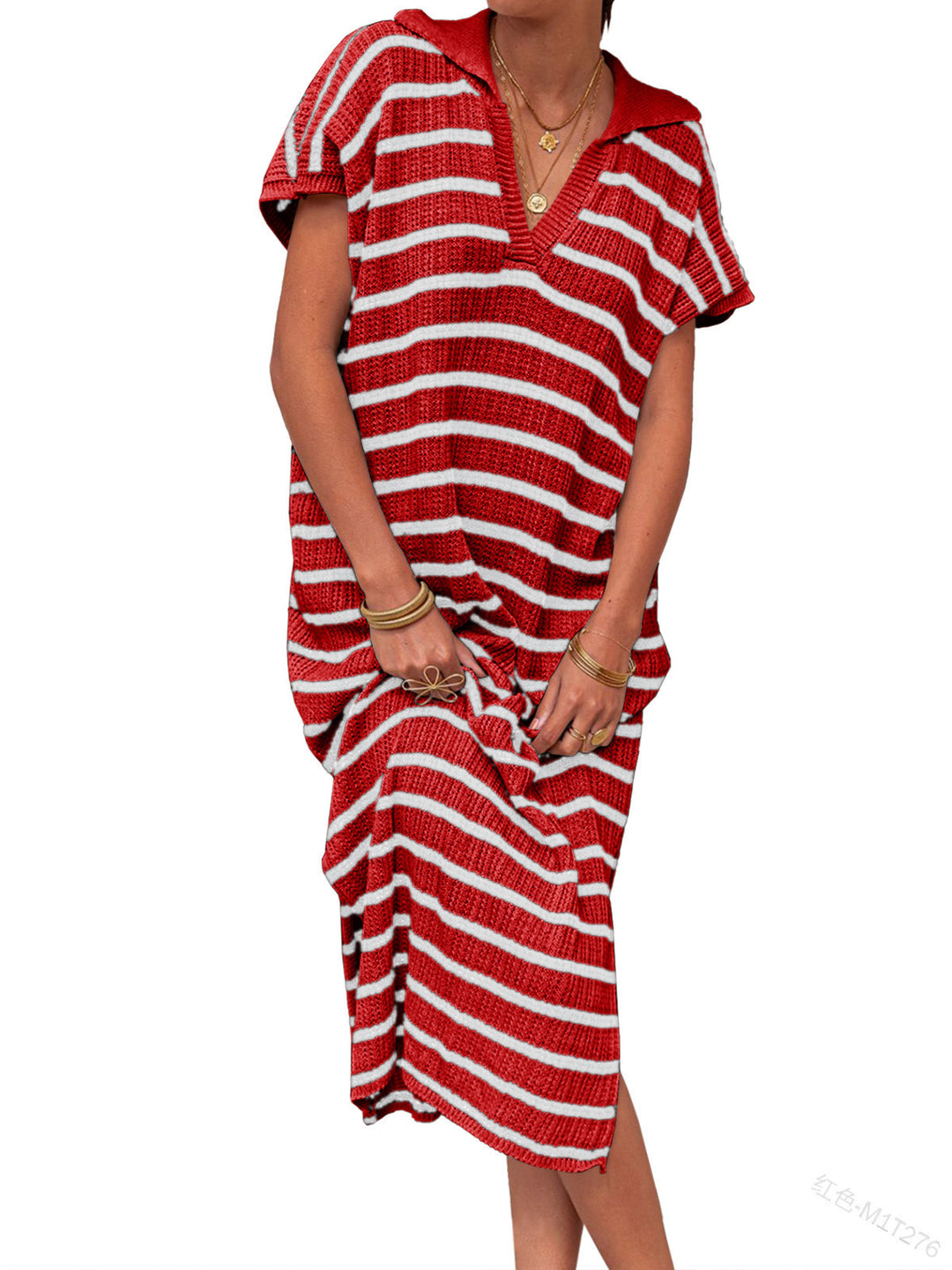 Striped Knit Polo Dress