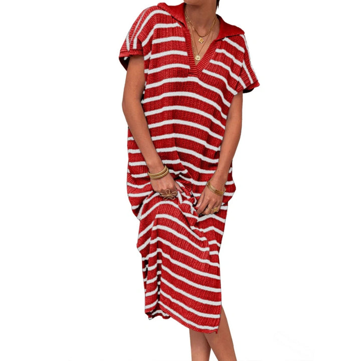 Striped Knit Polo Dress