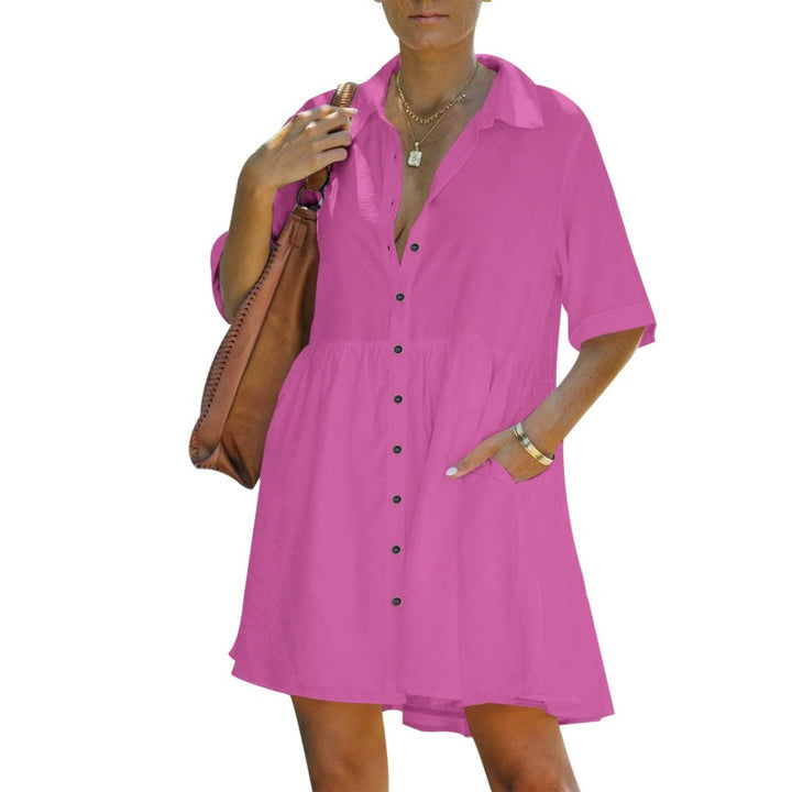 Casual Button Front Mini Shirt Dress