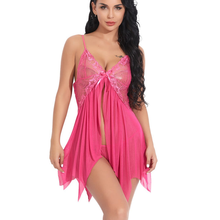 Sheer Mesh Pleated Nightdress – Lace Trim Lightweight Cami Sleep Dress for Women
