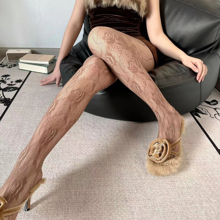 Women’s Rose Pattern Fishnet Tights