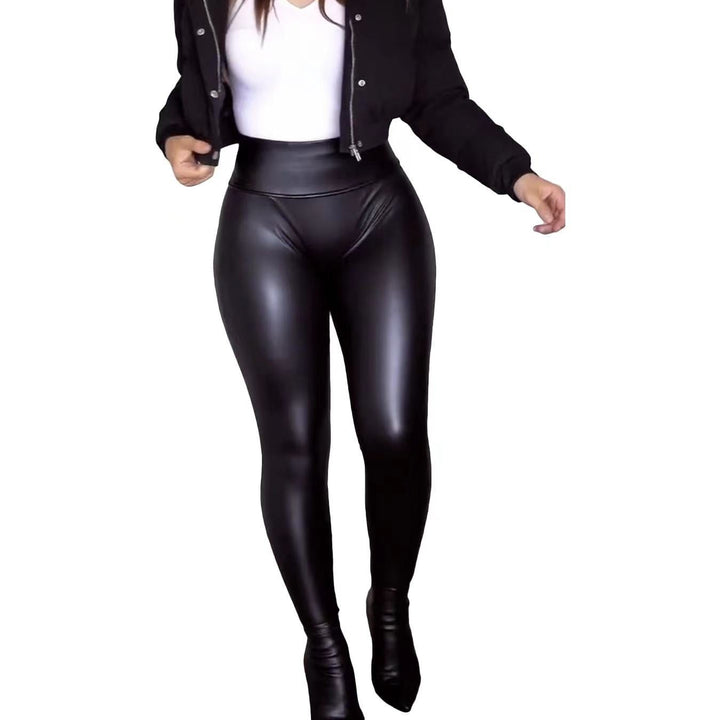 Women's Matte PU Leather Leggings – High Waist Stretch Skinny Pants