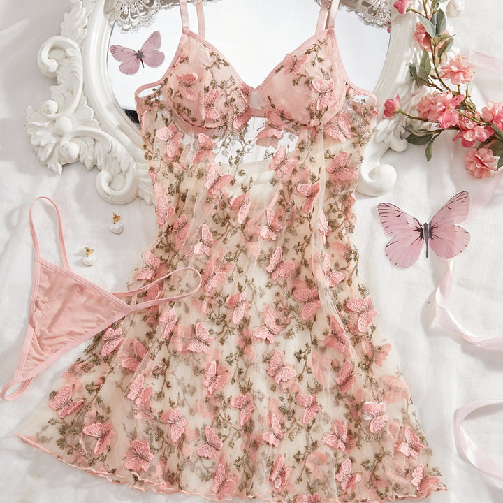 Floral Embroidered Mesh Bodysuit – Lace-Up Sheer Cami One-Piece for Women