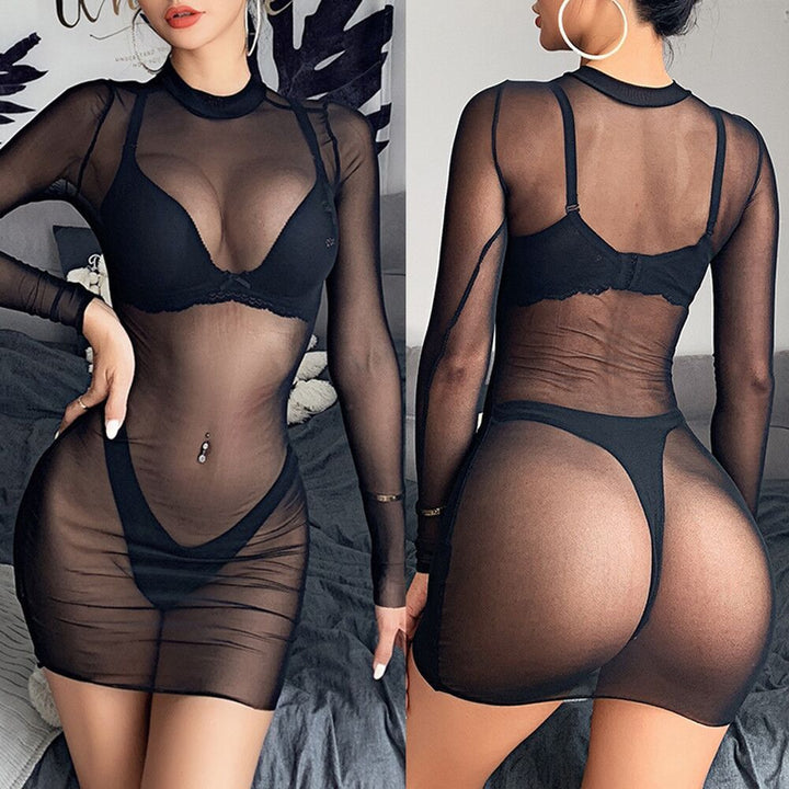 Sheer Beachwear Dress – Long Sleeve Slim Fit Bikini Cover-Up