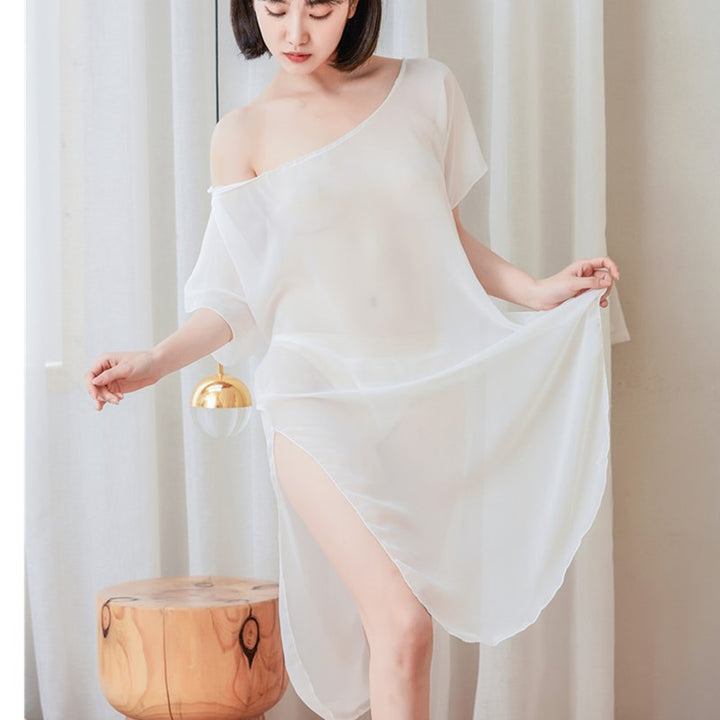 High Split Chiffon White Pajamas