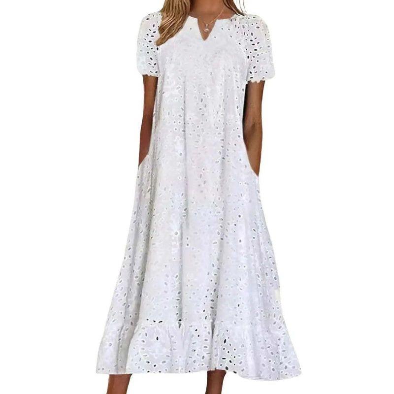 Boho Eyelet V-Neck Maxi Dress