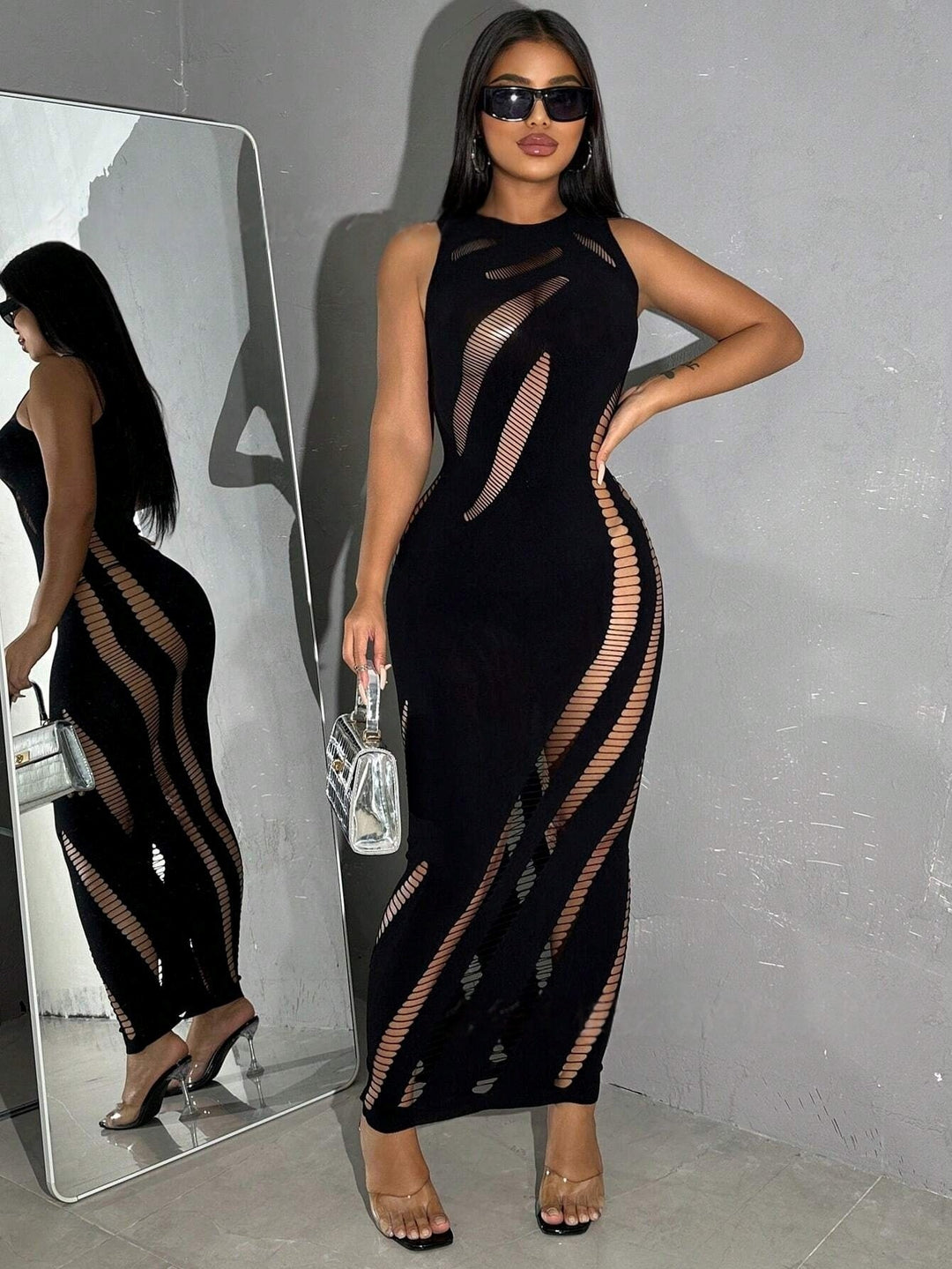 Women’s Sleeveless Sheer Cutout Bodycon Mini Dress