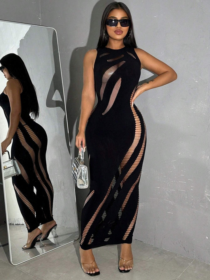 Women’s Sleeveless Sheer Cutout Bodycon Mini Dress