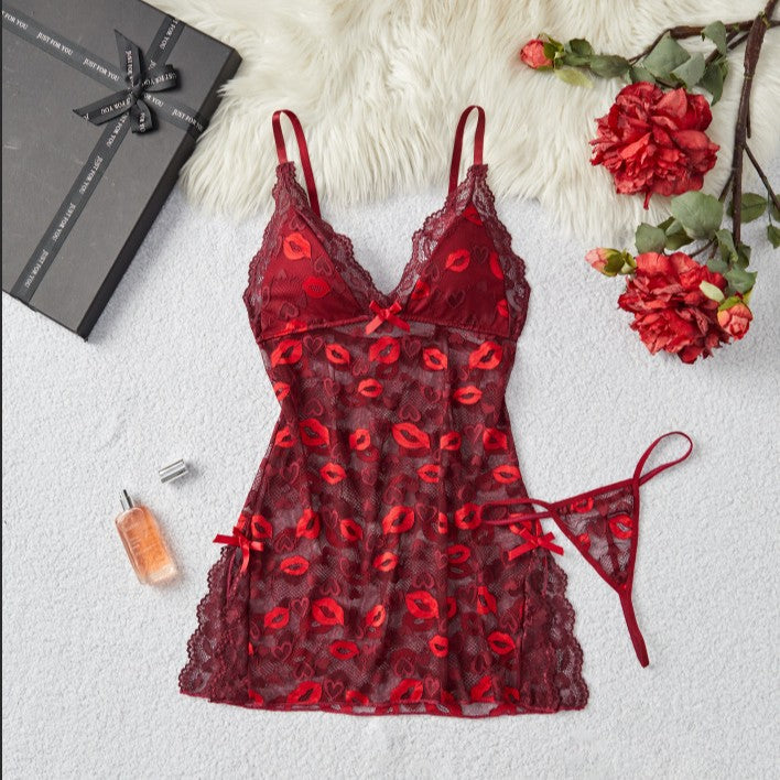 Mesh Ruffle Slip Dress Set – Soft Milk Silk Lounge Sleepwear for Women
