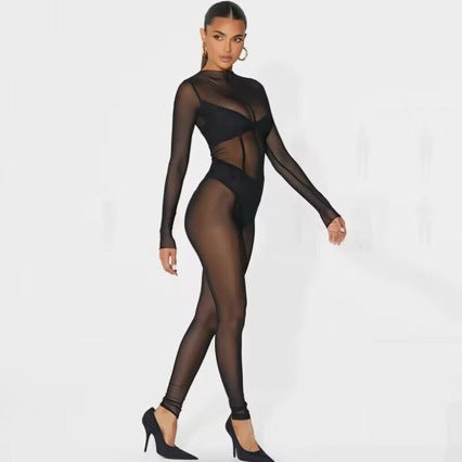 Women’s Sheer Mesh Long Sleeve Jumpsuit