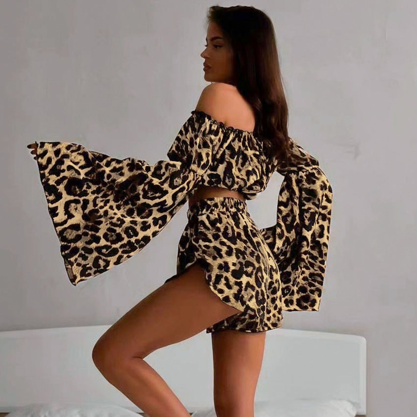 Leopard Print Off Shoulder Lounge Set