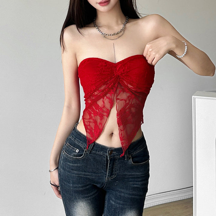 Women’s Mesh Bandeau Top – Off Shoulder Slim Fit Tube Top