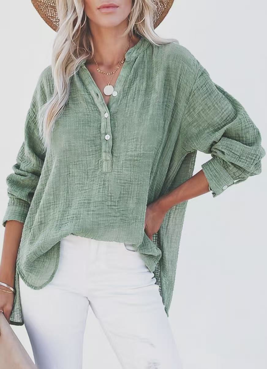 Textured Casual V Neck Top